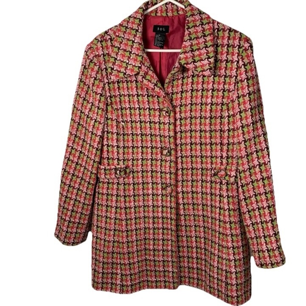 Vintage RQT Houndstooth Coat Jacket Tweed Plaid Boucle Pink Women‎ 14 Clueless